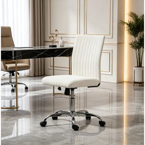Sedia da ufficio ergonomica 43x56x89-99 cm in tessuto effetto lino crema - CHICFURN (1/5)