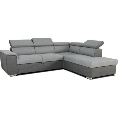 Canapé d'angle convertible réversible 5 places – Tissu gris et anthracite – Dimensions L260 x P216 x H77/94 cm – Coffre de rangement intégré (1/5)