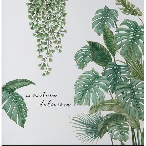 Autocollant Mural Feuilles Tropicales - PVC Écologique Non Toxique - Pour Mur Salon Chambre Bureau Couloir - 2 Pièces (1/5)