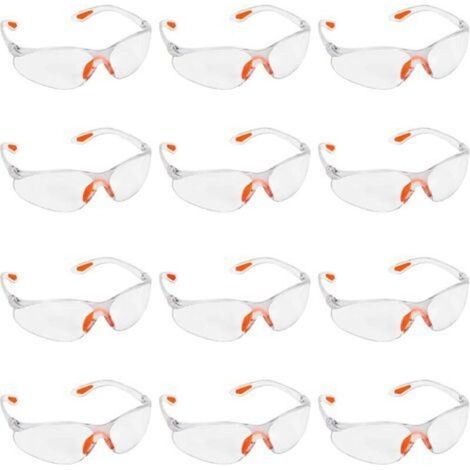 Lot de 12 lunettes de sécurité transparentes en plastique léger avec pont et branches en caoutchouc souple – Confort optimal (1/5)