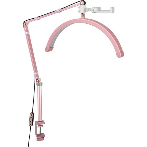 Lampe Extension De Cils,Lampe Demi Lune LED Réglable À 360° 3000K-6000K pour Les Tatoueurs, Maquilleurs, Visagistes, Studios De Beauté, Soins De La Peau– Support à pince– Rose (1/4)