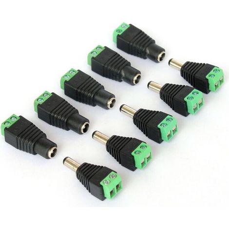Enowelir 10x Connecteur DC mâle/femelle verser caméra de vidéo surveillance 2,1 x 5,5 mm (1/4)