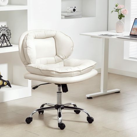 Chaise de bureau Gris à pieds croisés avec roues d’assise larges Hauteur réglable Double rembourrage Fonction basculante