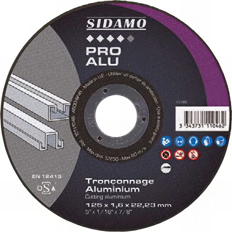 Sidamo – Disque à tronçonner aluminium 125mm – Épaisseur 1,6mm – Alésage 22,23mm – Pour meuleuse portative – Résistance à l'encrassement (1/4)