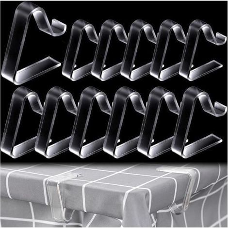 (Transparente) Tischdeckenclips – Markenlos – 12 Stück – Transparent – Rutschfest – Für Tische mit einer Stärke von 3,5–5,5 cm (1/4)