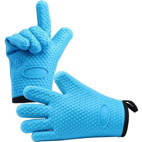 Gants BBQ en silicone extrêmement résistants à la chaleur pour la cuisine, la cuisson, le barbecue, coussinets d'isolation（blue） (1/5)