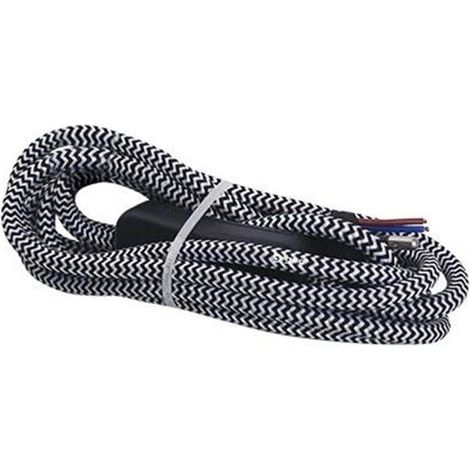 Câble textile 1,5 m (2 x 0,75 mm) avec interrupteur noir et blanc