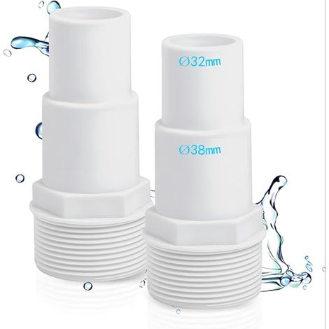 Raccords de Tuyau pour Piscine - Diamètre : 32/38 mm vers 1,5" - Adaptateur de Piscine - Blanc (1/5)