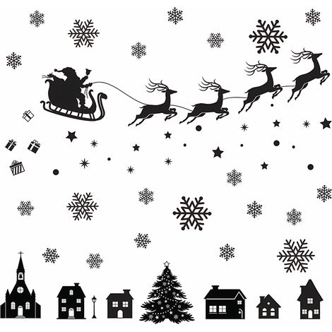 Sticker Fenetre Noel - Silhouette Pere Noel Rennes - Deco Vitre Autoadhesif PVC - 83 Pieces sur 8 Feuilles - Decoration Fenetre Boutique Maison (1/5)