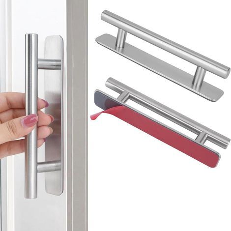2 Pièces Poignée de Meuble Autocollante, 148 mm Poignée de Cuisine en Acier Inoxydable, Poignée de Meuble Sans perçage, Pour armoire, cuisine, porte coulissante, porte de balcon, (1/5)
