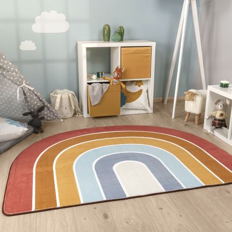 Paco Home Tappeto Rotondo Bambini Cameretta Ragezzi Arcobaleno Lavabile In Lavatrice Multicolore 5, 120x160 cm forma di arcobaleno