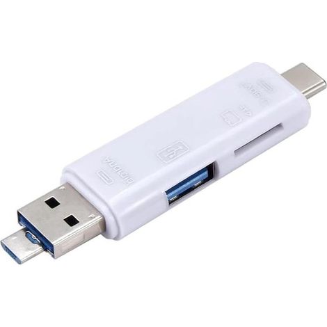 Adaptateur lecteur de cartes mémoire - Hub USB-C - Transfert de fichiers - Fonctionnalités 5 en 1 - USB 3.0 - Blanc (1/5)