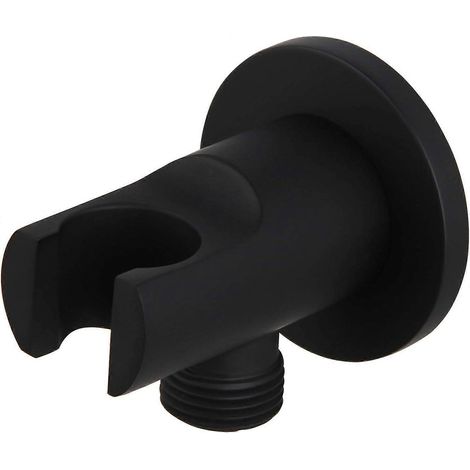 Support de douche main mural en laiton massif, avec sortie de douche coude d'alimentation en eau, finition noire mate (1/5)