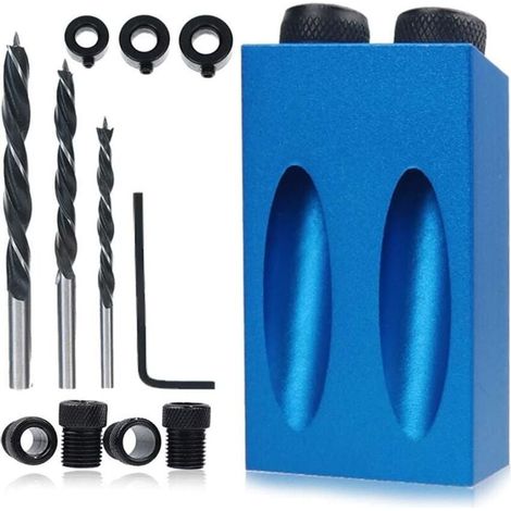 Gabarit de Perçage Angle 15 Degrés 14 Pièces pour Travail du Bois avec Forets 6 8 10 mm (1/4)