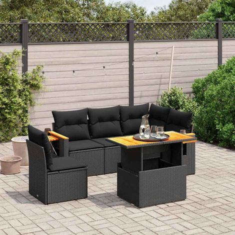 vidaXL Salon de jardin 6 pcs avec coussins noir résine tressée (1/3)