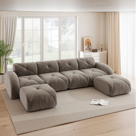 Divano modulare 4 posti in chenille taupe OKMYHOME (1/5)