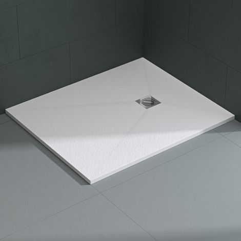 Mai & Mai Receveur de Douche Antidérapant Bac à Douche Blanc Mat en Résine Marbre Artificielle 100x120x3cm Rectangulaire Géo9 (1/5)