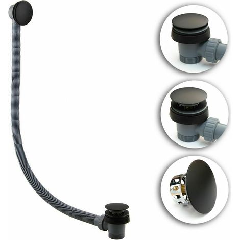 Matt Black Easy Clean Clicker Bath Waste Round Pop Up Sprung Bath Plug Bathroom