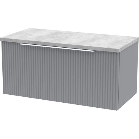 Tixall Fluted Wall Hung Vanity Unit with Laminate Worktop, Satin Grey, 800mm