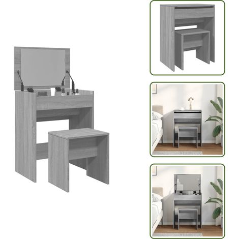 The Living Store Coiffeuse et tabouret sonoma gris 60x40x113,5 cm - Coiffeuse - Meuble De Salle De Bain - Vanity - Table De Maquillage - Miroir (1/5)