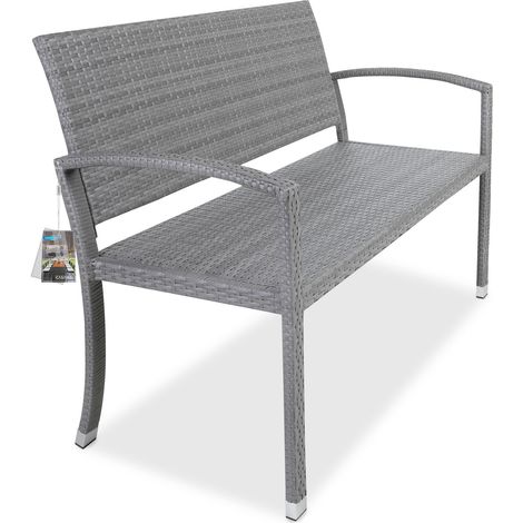 Poly Rattan Garden Bench 2 Seater Grey