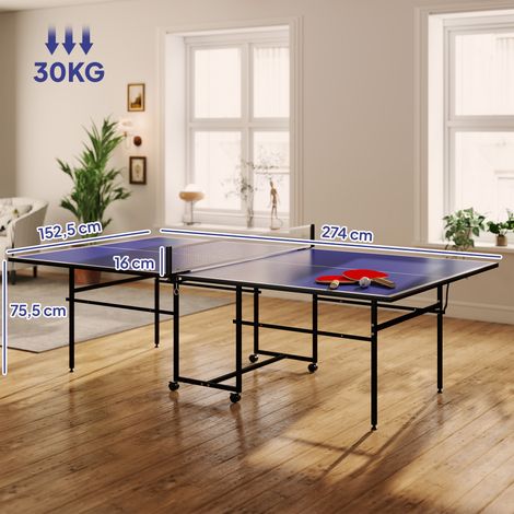 Tischtennisplatte, klappbar, mobil, 2 Schläger, 3 Bälle, Metallrahmen, 274x152,5x76 cm, Blau (1/5)
