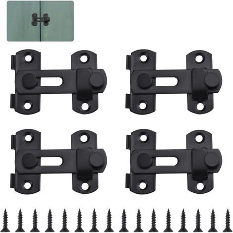 4 Stück Türriegel aus Edelstahl, kleine Türschlösser, Sicherheits-Schieberiegel 7049 mm mit 16 Schrauben, Vorhängeschloss, Einbruchschutz für Türen, Fenster, Badezimmer (Schwarz)