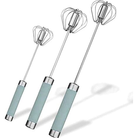 Frusta per uova semiautomatica in acciaio inossidabile, miscelatore rotante manuale, 3 pezzi, blu (1/4)