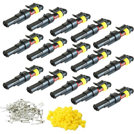 CESFONJER Imperméable à l'eau Connecteur, Électrique Prise Mâle et Femelle, AWG Connecteur étanche électrique pour Moto Scooter Auto Truck Marine Fil Harnais Sockets (2 Pin × 15 Ensembles) (1/5)