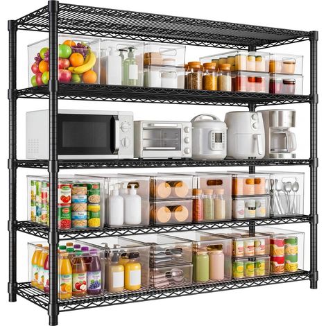 Étagère de rangement métallique autoportante - 5 niveaux réglables, acier carbone industriel robuste, pour cuisine, cave, cellier, garage - 5 niveaux, L 150 x l 45 x H 180 cm (1/5)