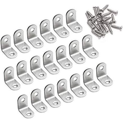Aiducho – Équerre de fixation 90° en acier inoxydable – Support L 20 x 20 x 16mm – Lot de 20 pièces pour renforcement meubles et étagères (1/5)