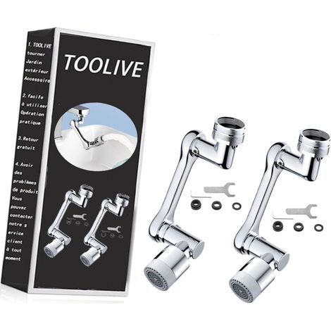 Lot de 2 robinets d'aérateurs universels pivotants à 1080 ° - Extension pivotante - Ventilateur de robinet universel pour robinets de cuisine/salle de bain (1/5)