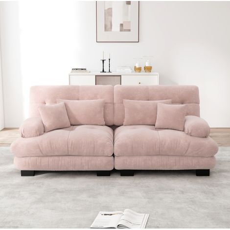 Sofá salón modular de chenilla rosa con cojines OKMYHOME (1/5)