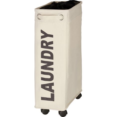 WENKO Cesto per la biancheria stretto "Laundry", cesto con ruote, Corno, Capacità 43 l, Poliestere, 18.5x60x40 cm, beige (1/7)