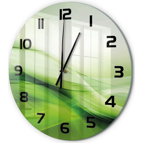 Horloge Murale Ronde Décoration Cuisine en Verre Trempé Silencieuse Moderne Arrière-plan de vagues vertes fi 60 cm (1/5)