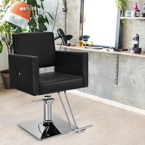 Fauteuil de Coiffure Hydraulique Rotative à 360° Coiffure avec Hauteur Réglable Accoudoirs Base Électroplaquée Charge 150KG Noir (1/3)