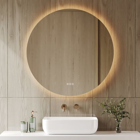 LED-Badspiegel von DeerValley, 80x80 cm – in runder Form mit Bluetooth-Lautsprechern, dimmbarer Hinterleuchtung, Antibeschlag-Beschichtung und splitterfreiem Sicherheitsglas. Drei Lichtfarben wählbar (1/5)