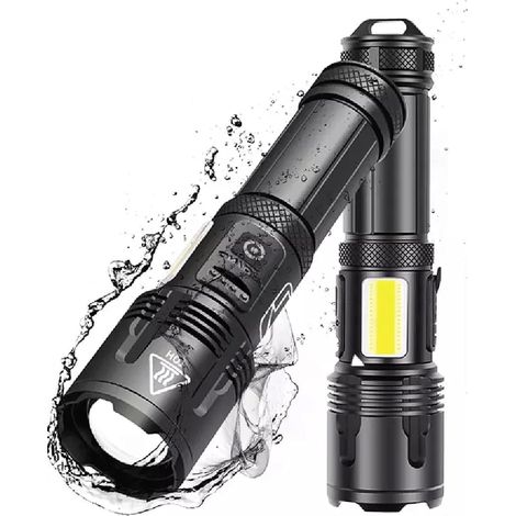 royaluxe - Lampe torche LED professionnelle et puissante, technologie militaire, lampe torche LED rechargeable haute puissance 20 000 lumens XHP70, lampe torche (1/5)