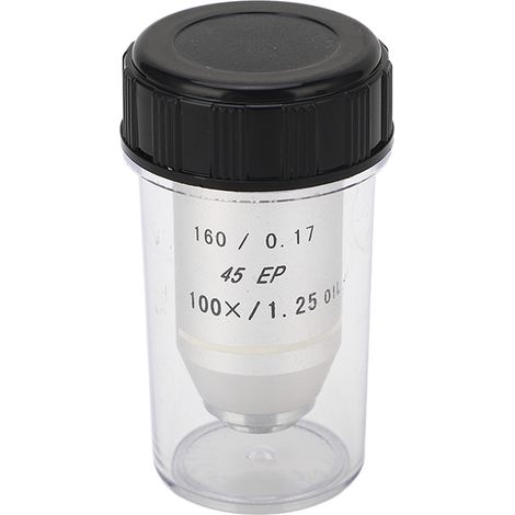 100-faches achromatisches Mikroskopobjektiv, Standard-RMS-Anschluss, mit stoßdämpfender Feder, Linse für biologische Anwendungen. (1/5)