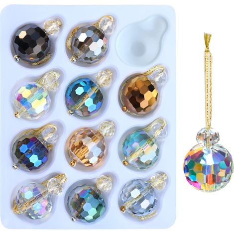 Lot de 12 Boules de Noël Multicolores en Verre de Cristal, Mini Boules prismatiques colorées de 2,2 cm, décorations de Sapin de Noël, décorations en Cristal à Suspendre pour Noël, fête de Mariage, (1/5)
