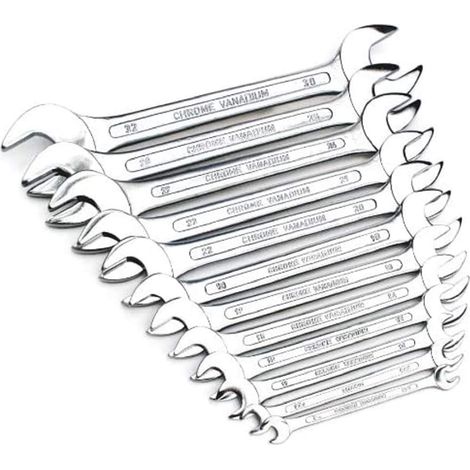 Jeu de 12 Clés plates, Chromées, Acier Chrome Vanadium, 6-32 mm, Mécanique (1/4)