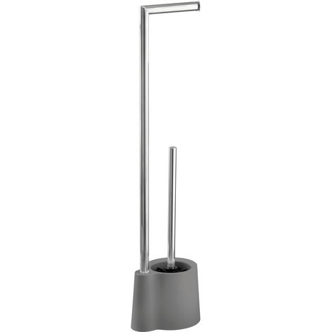 WENKO Serviteur WC sur pied 2en1 Avola, brosse WC et dérouleur papier toilette, Acier inox, 13x66,5x16 cm, gris (1/5)