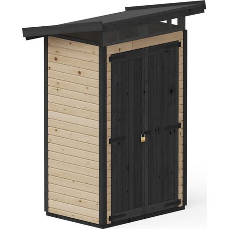 Abri de jardin Strongbox S – Cabane à outils en bois scandinave certifié FSC – Toit en plastique durable – Dimensions 127x87 cm, brun (1/4)