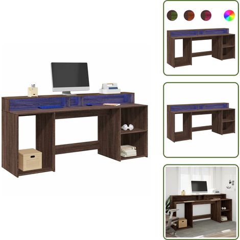 The Living Store LED-Schreibtisch Braun Eichen-Optik 200x55x91 Holzwerkstoff - Holzschreibtisch (1/5)