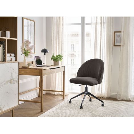 BOBOCHIC - Chaise de bureau LALIE tissu velours côtelé et pietement à roulettes avec hauteur ajustable Taupe (1/5)