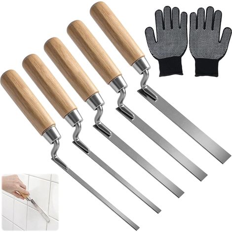 Lot de 5 truelles à joints 6/8/10/12/15 mm avec manche en bois en acier au carbone pour plâtre, spatule et travaux de joints (1/5)