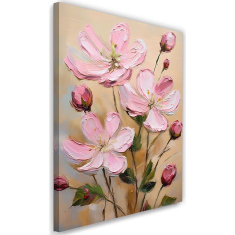 Tableau déco Fleurs peintes en rose 70x100 (1/5)