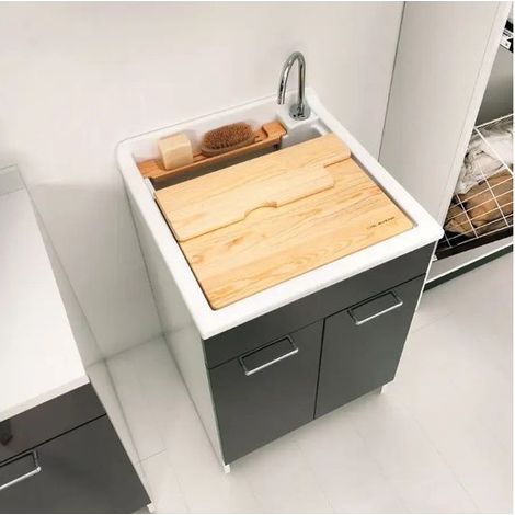 Lavatoio Colavene Swash 2 Ante con Contenitore e Asse Lavapanni 60x60x86 Antracite - 24030H (1/5)