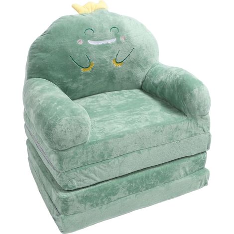 Folding Children's Sofa, Green Dinosaur Pattern, Toddler Chair, with Wide Handle and Soft, Breathable Sponge, for Reading, Sleeping, and Relaxing (1/5)