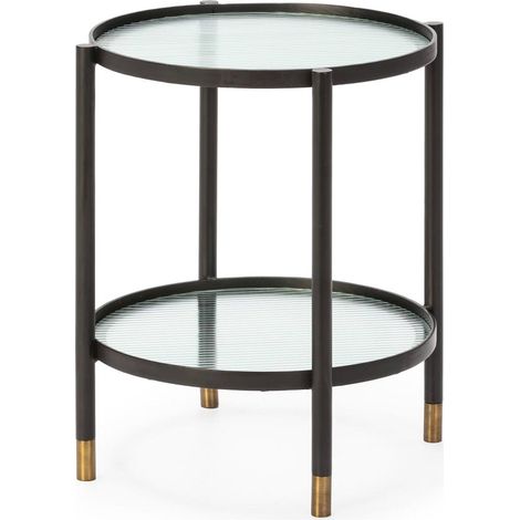 Table d'appoint verre et métal noir laiton style contemporain - noir laiton verre transparent (1/2)